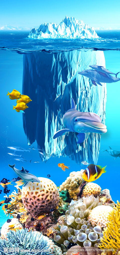 海洋鱼群3d玄关背景墙装饰画