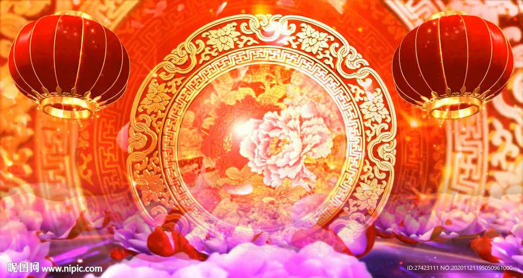 中式喜庆牡丹花海灯笼 背景视频