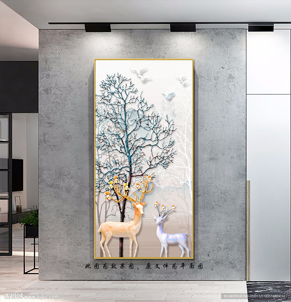 鹿鹿高升玄关画