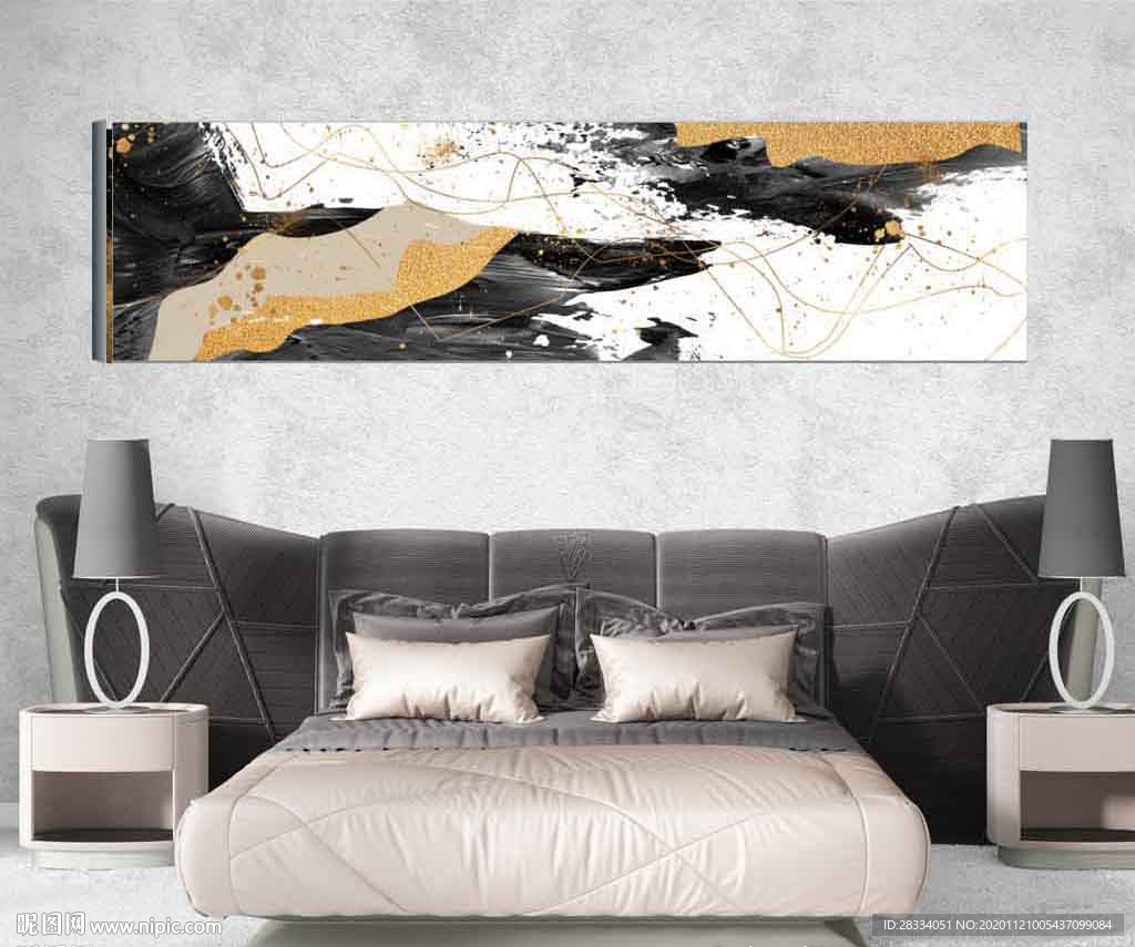 现代北欧风抽象金色油画床头画
