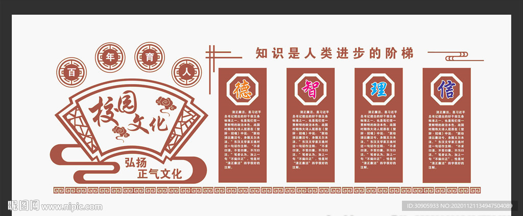 知识阶梯文化墙矢量图