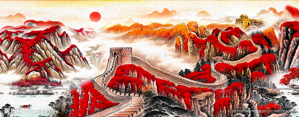 长城风景油画（细节为油画效果）