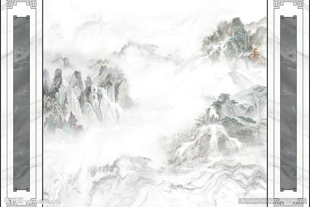 简约风水墨山水电视背景墙