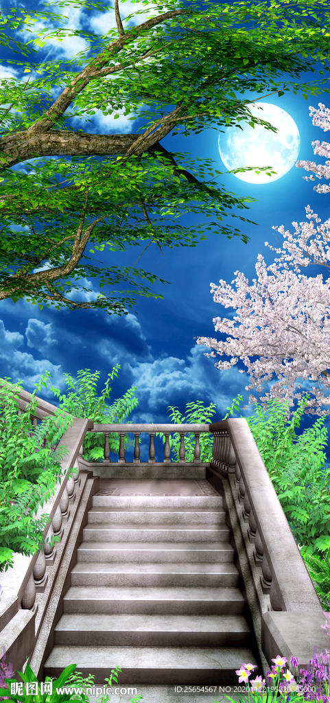 森林风景画木桥3D玄关
