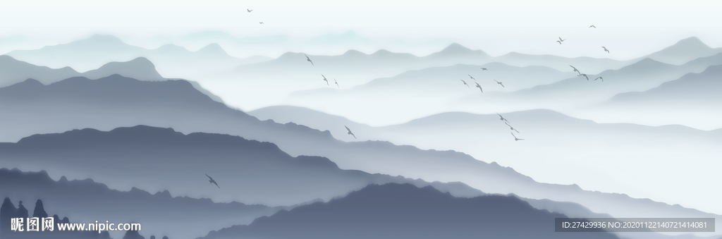 水墨山水画写意中式背景墙壁画