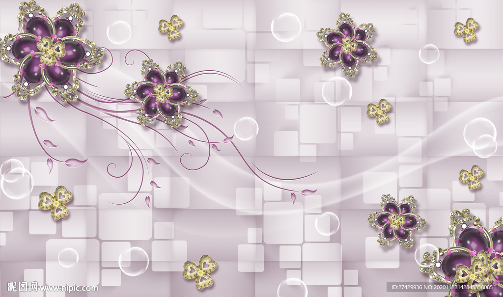 水晶花藤泡泡砖墙背景立体壁画