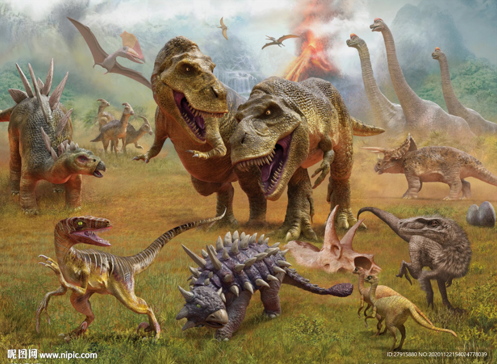 3D抽象热带雨林动物恐龙背景墙