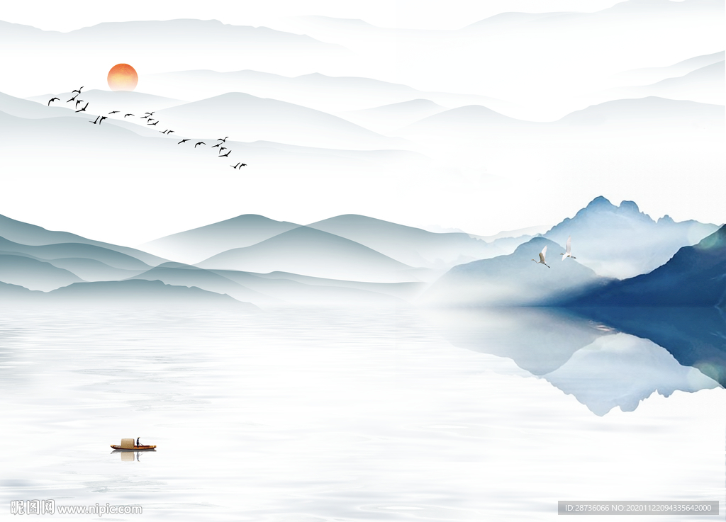 国画中式水墨山水背景墙