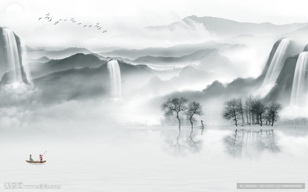 中式新客厅山水画 tif分层