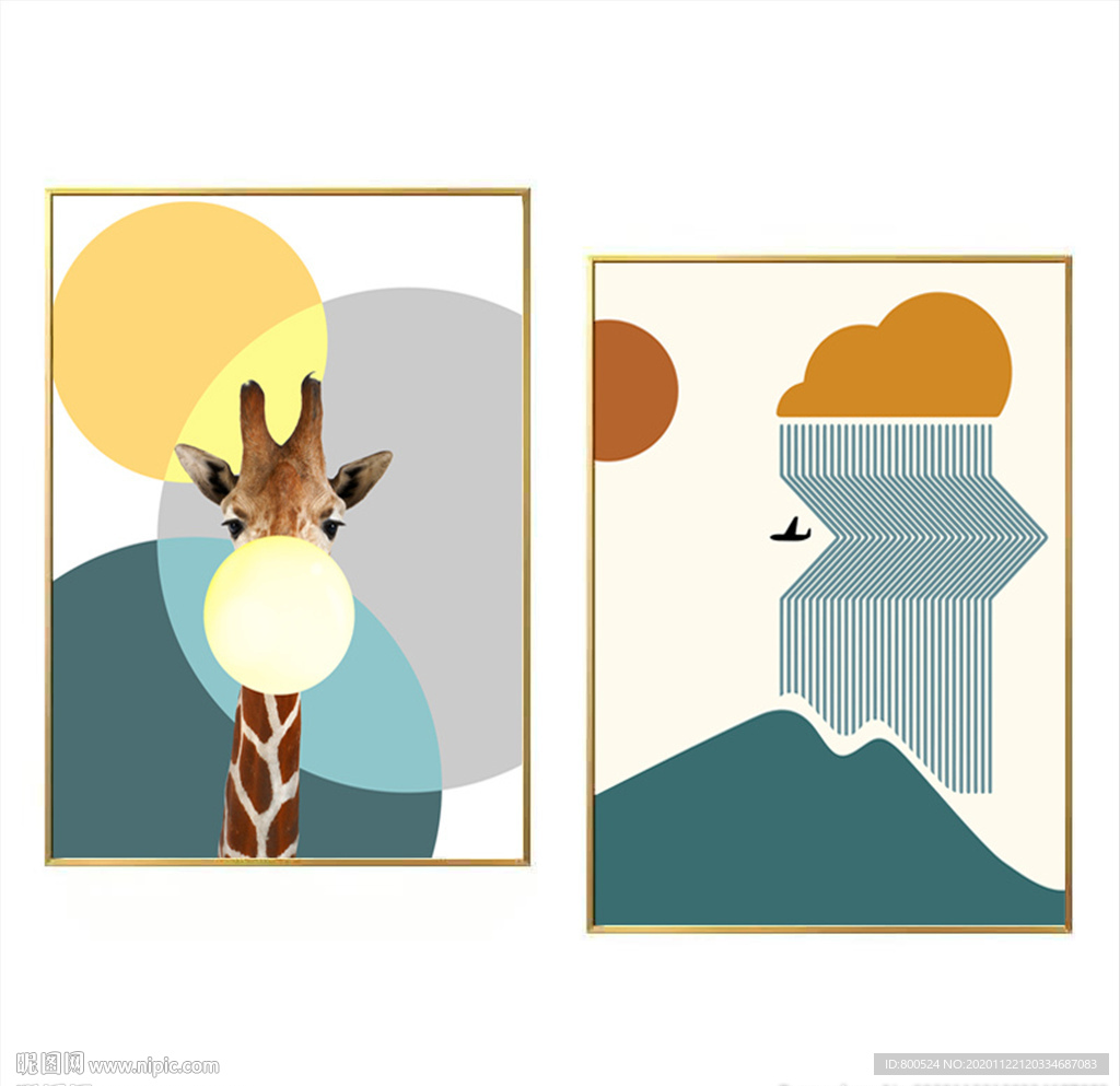 几何创意长颈鹿动物儿童房装饰画
