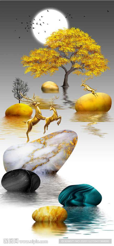 石来运转麋鹿抽象玄关装饰画