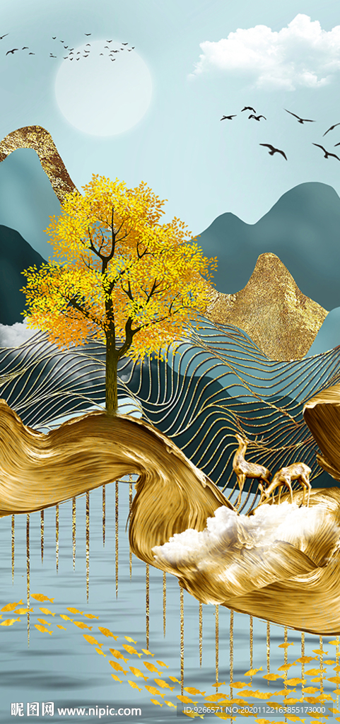 石来运转麋鹿抽象玄关装饰画