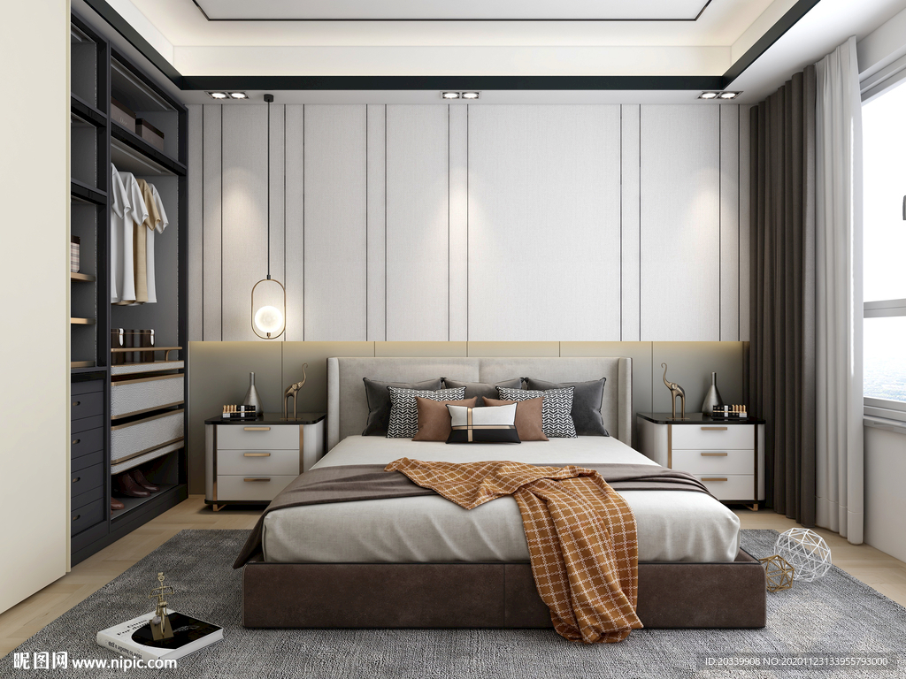 极简轻奢木饰面卧室背景墙