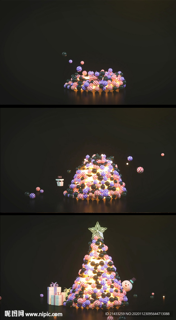 圣诞球组成圣诞树动画