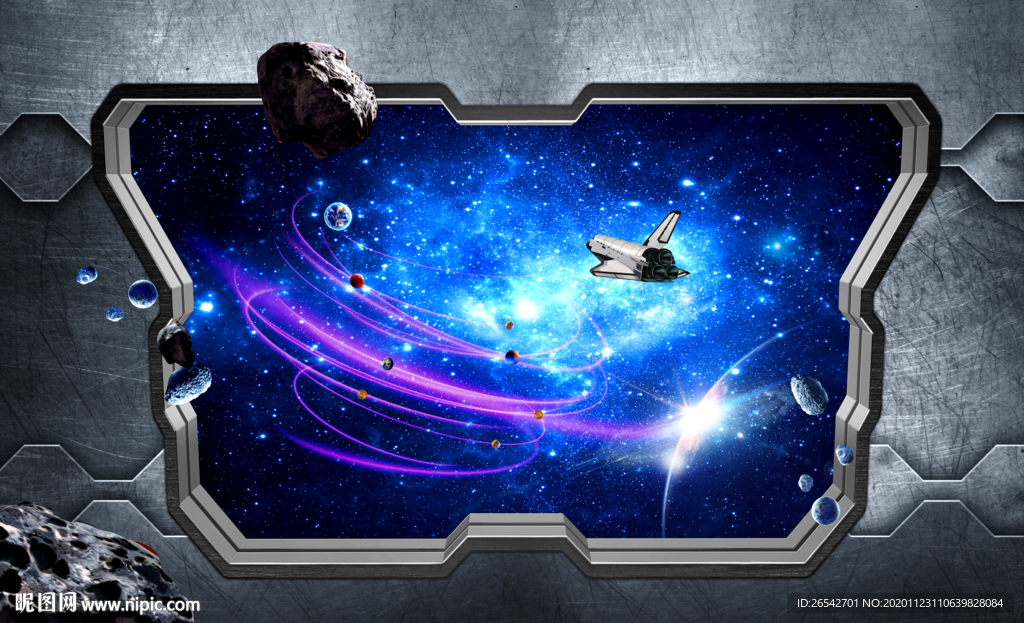 3D立体窗户星空墙绘
