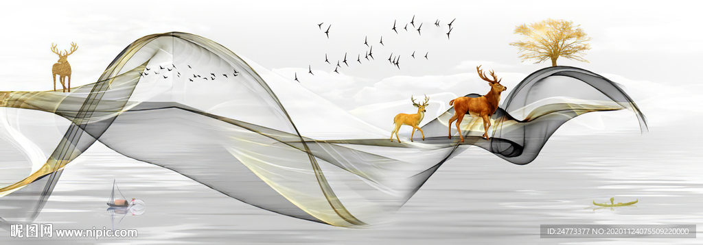 线条山水床头画