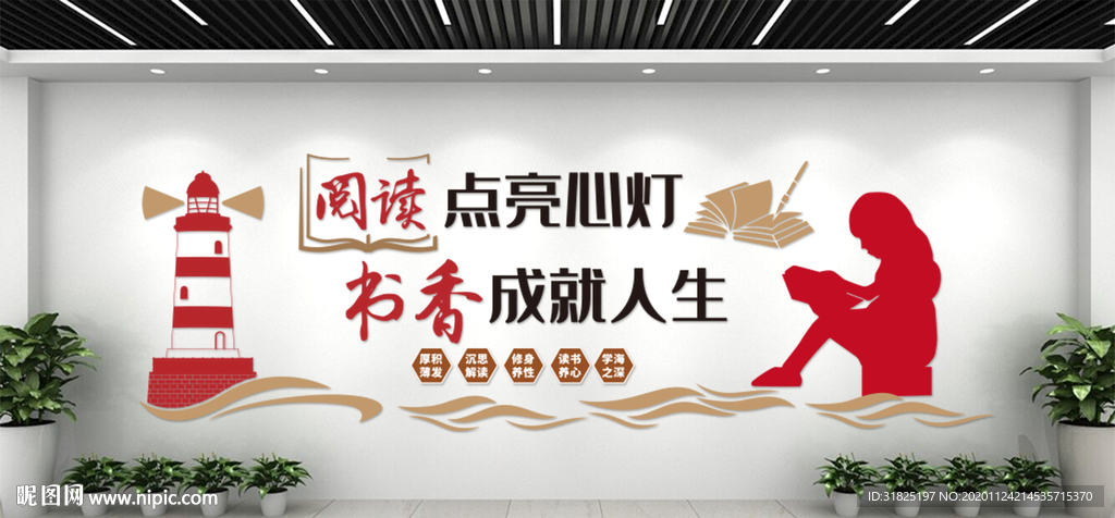 图书馆阅览室校园文化墙形象墙简