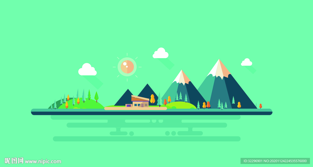 AI矢量插画-青山小镇