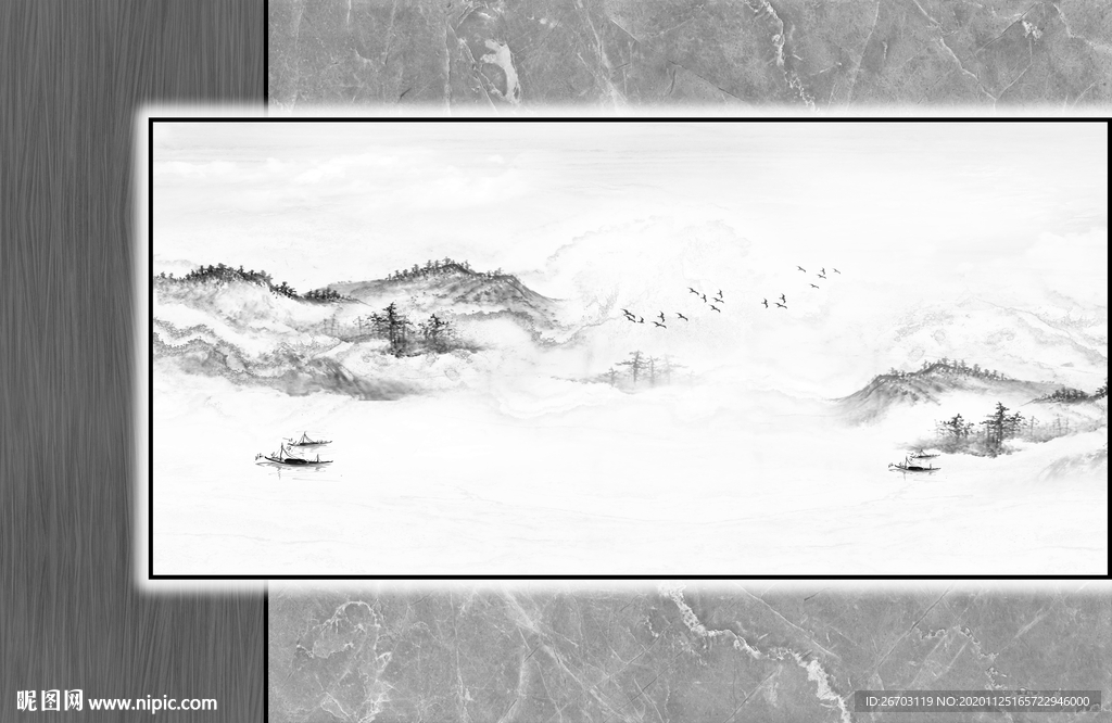 新款爆款现代简约山水悬空背景墙