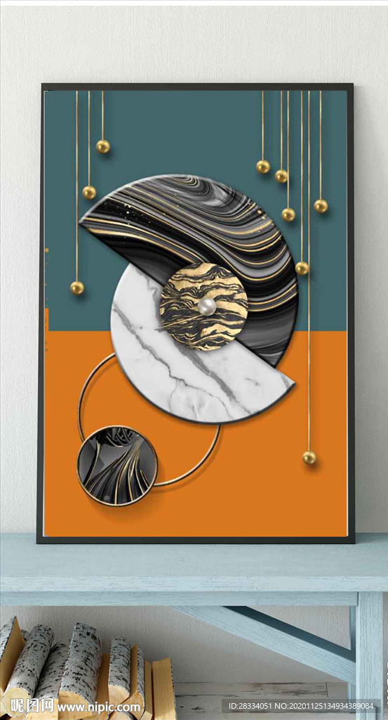 现代抽象几何金色油画玄关装饰画