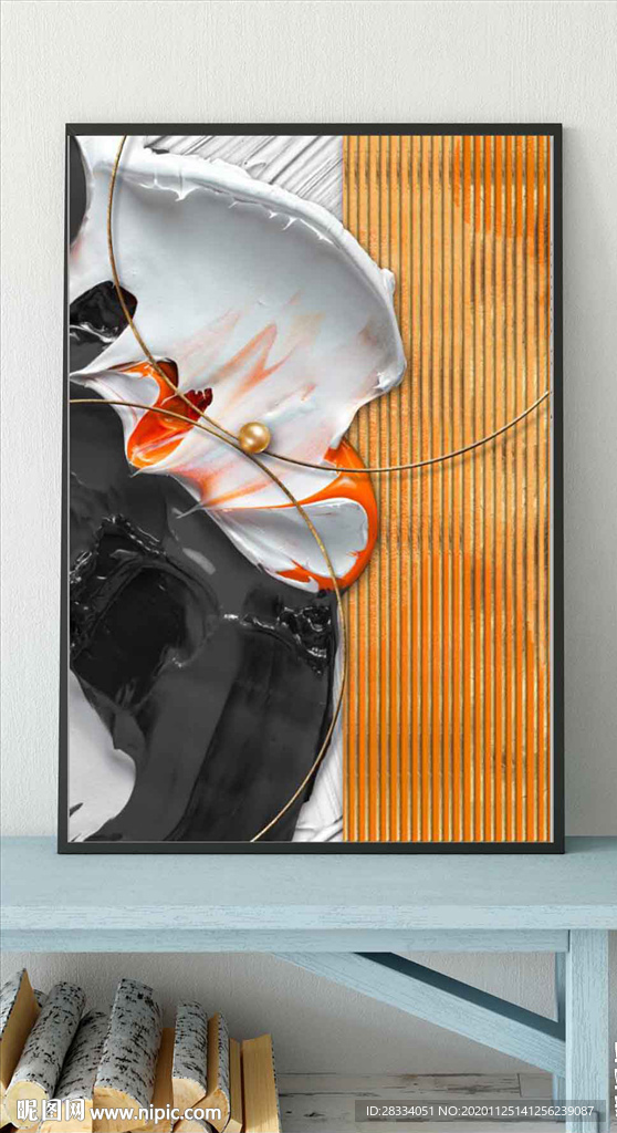 现代抽象金色油画玄关装饰画