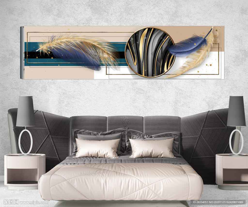 北欧立羽毛体抽象几何油画床头画