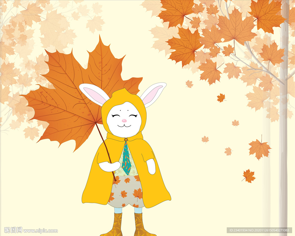 可爱卡通兔子枫叶枫林