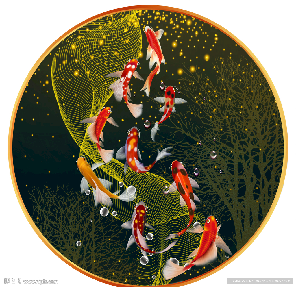 原创原型九鱼装饰画