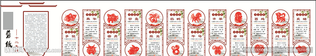十二生肖剪纸文化墙