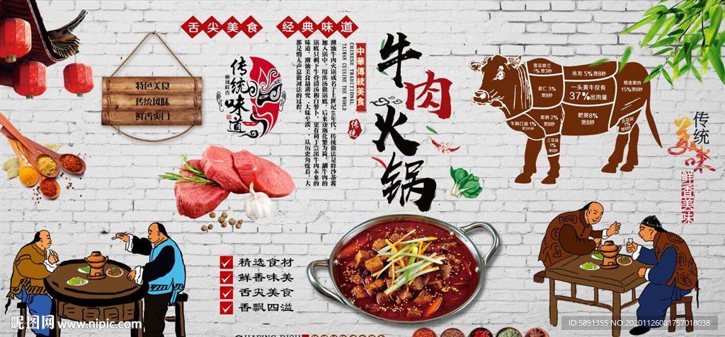 潮汕火锅  牛肉火锅背景墙