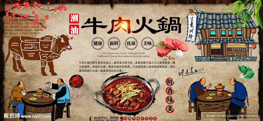 潮汕火锅 牛肉火锅背景墙