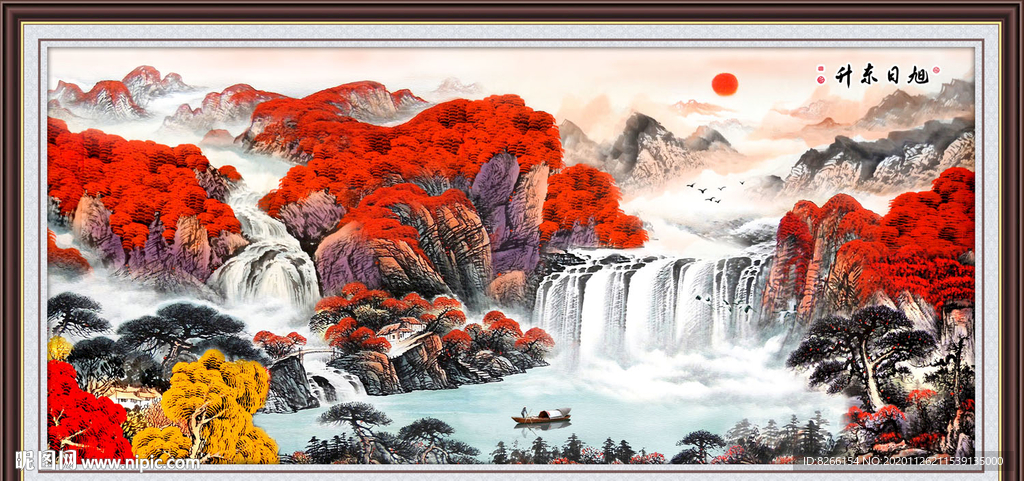 旭日东升山水风景画