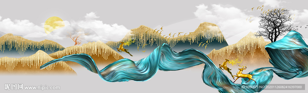 石来运转麋鹿山水画床头画装饰画