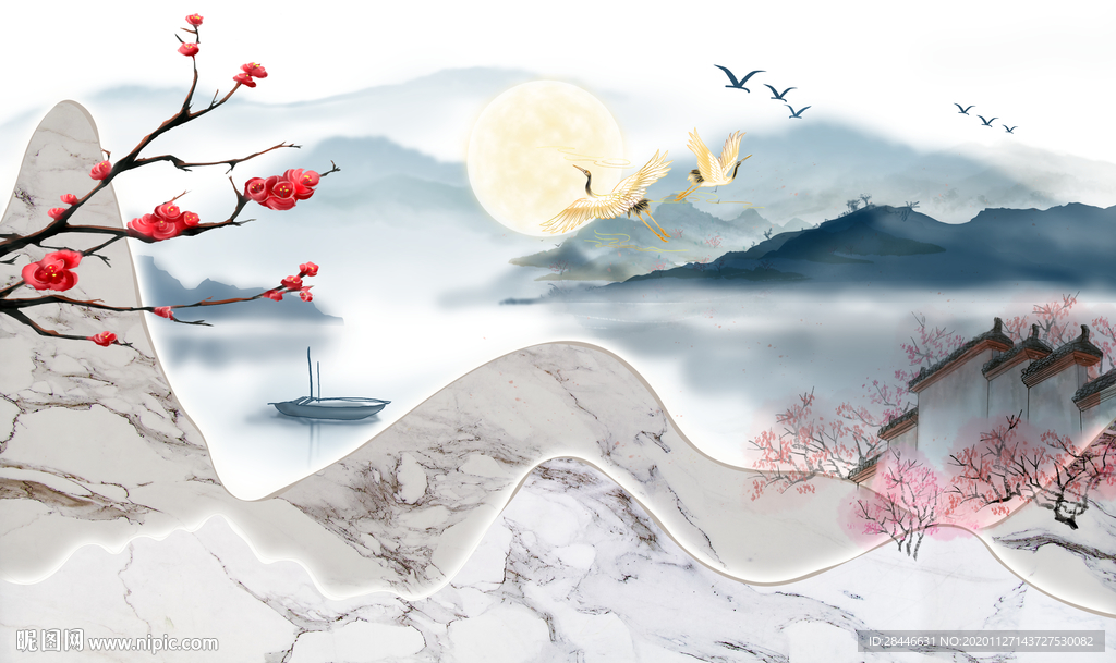 轻奢新中式组合背景墙