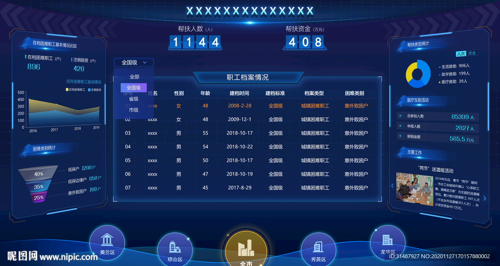 蓝色科技可视化数据大屏系统UI