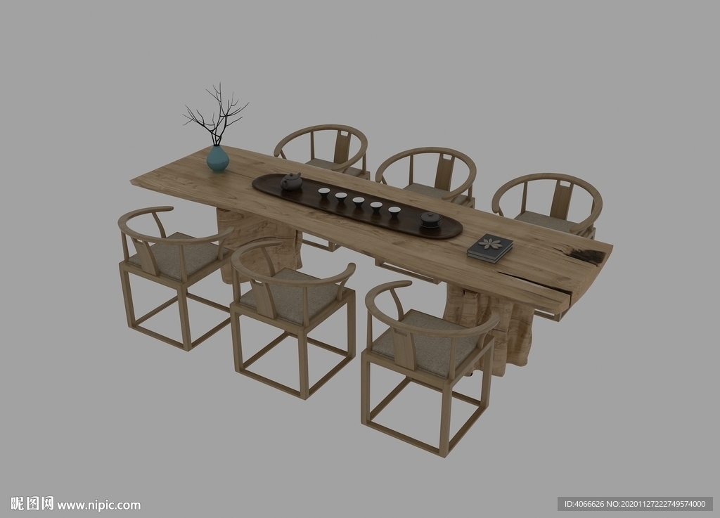 禅意茶桌椅3d模型