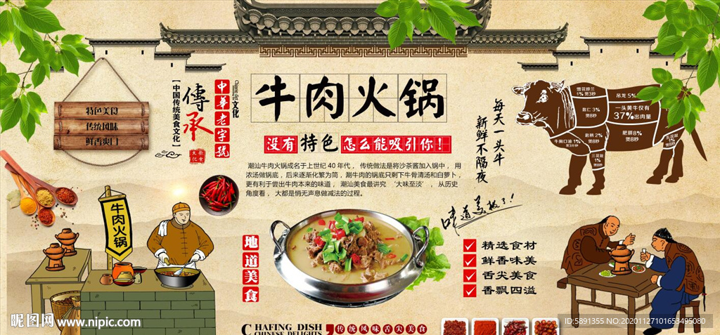 牛肉火锅 潮汕火锅背景墙