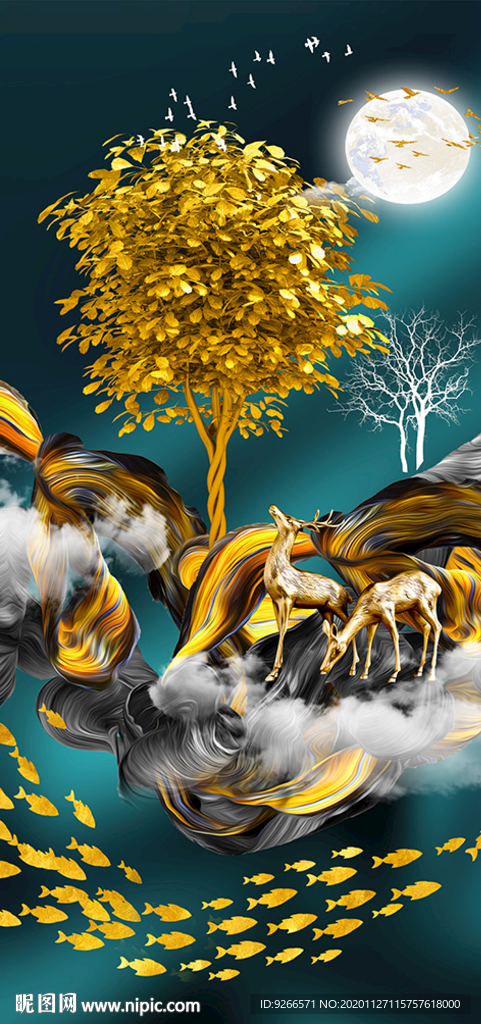 石来运转麋鹿玄关晶瓷画装饰画