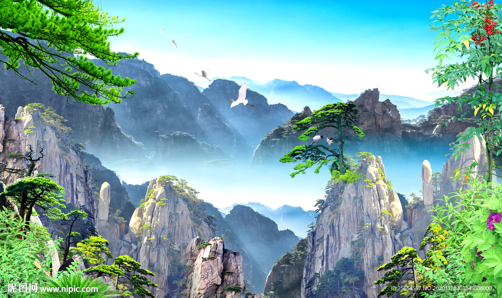 流水生财山水情电视背景墙