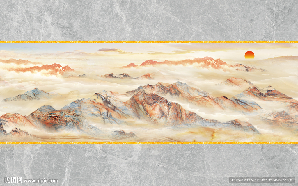 新款爆款现代简约山水电视背景墙