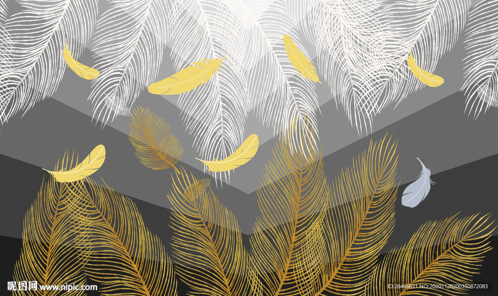 现代轻奢烟雾羽毛背景墙