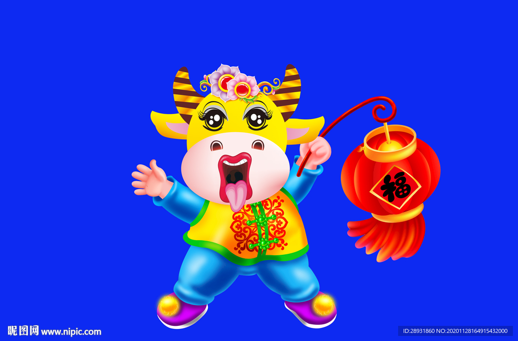 牛年门画卡通牛牛年门贴