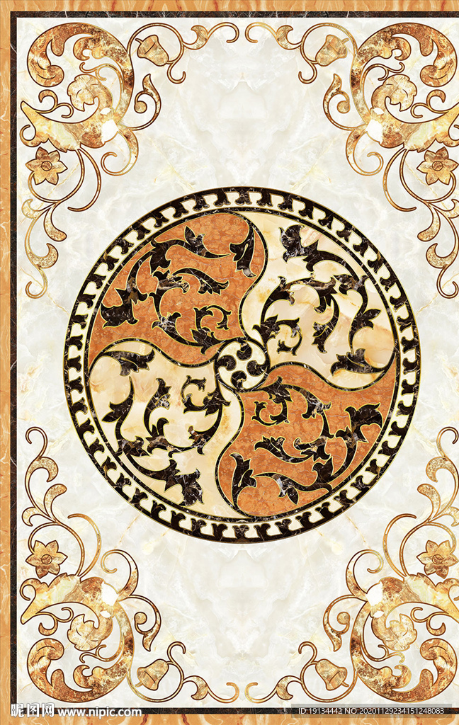 欧式入户玄关大理石拼花地板