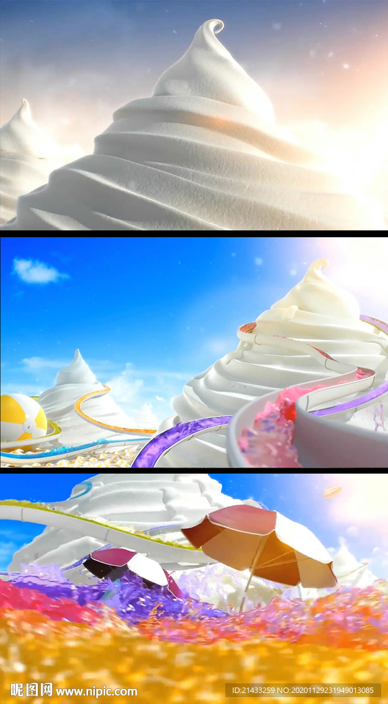 冰激凌果汁3D广告动画视频