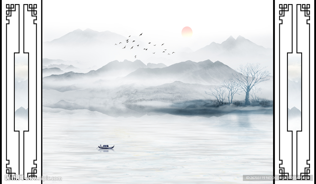 新款爆款护墙板山水电视背景墙