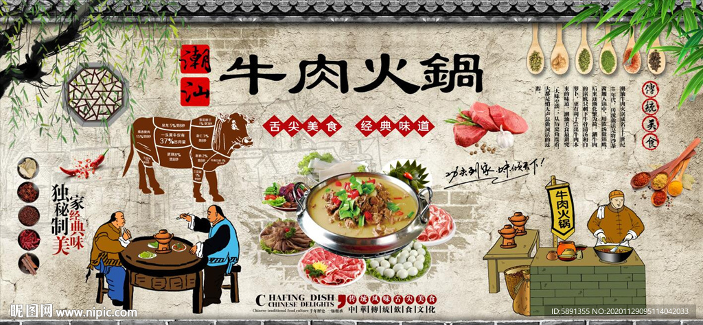 牛肉火锅 潮汕火锅背景墙