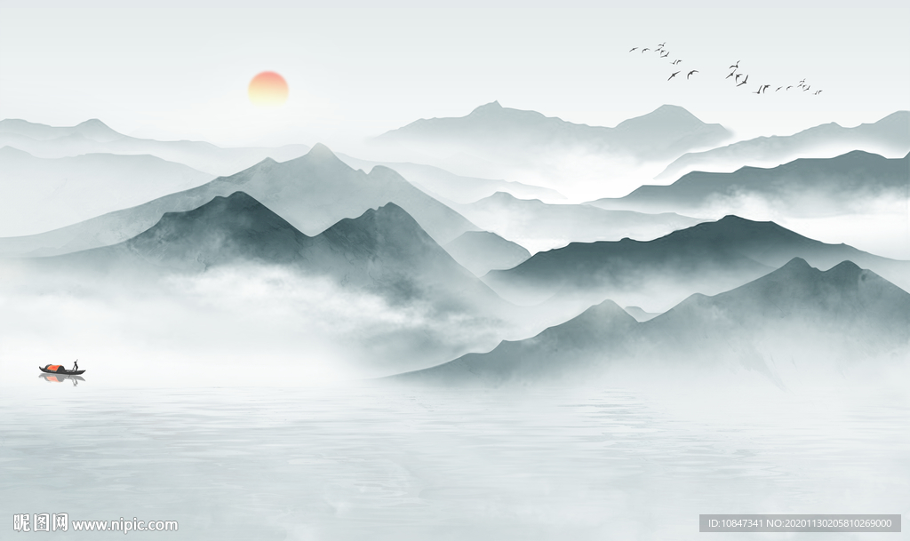 中式 现代新山水画 TIF分层