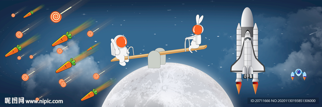 卡通太空儿童房壁画