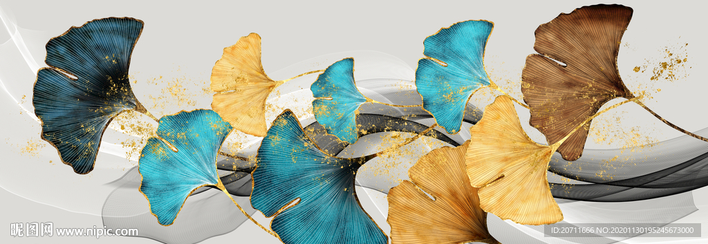 轻奢银杏叶装饰画