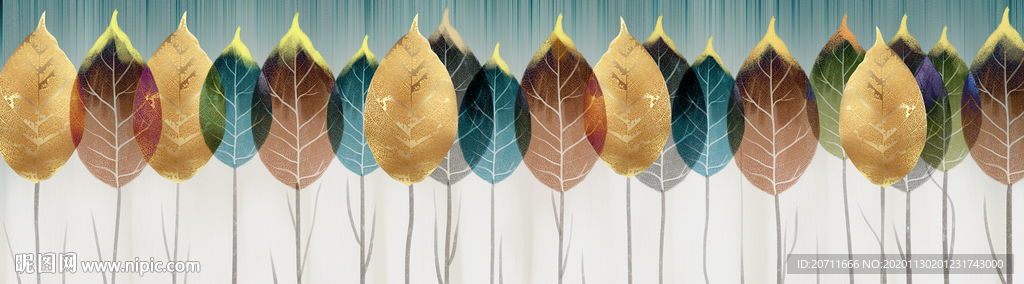 北欧叶子风景画床头画